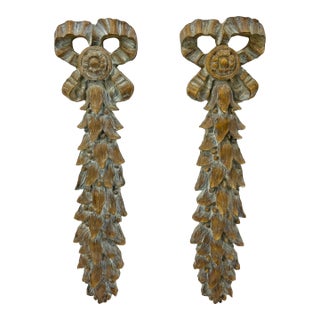 Pair of 1990s Faux Bois & Pickled Decorative Carvings For Sale