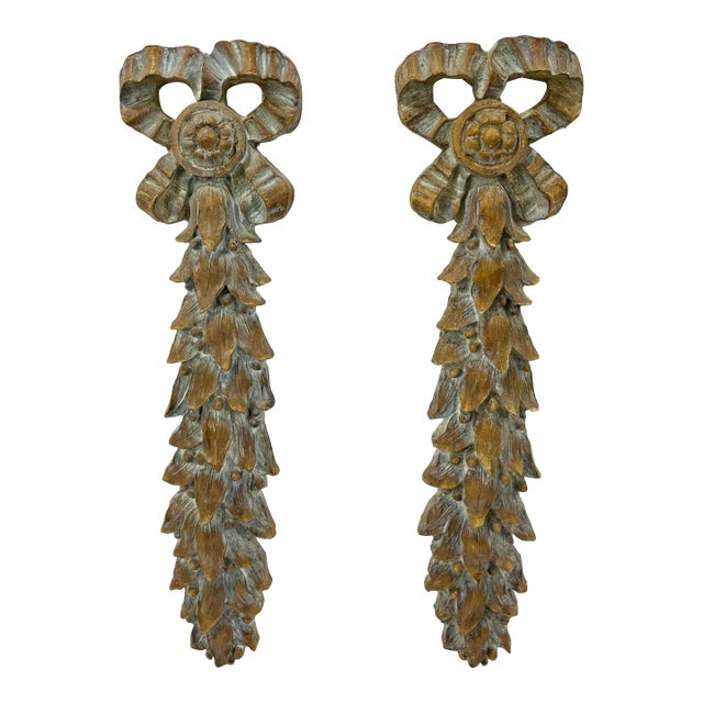 Pair of 1990s Faux Bois & Pickled Decorative Carvings For Sale