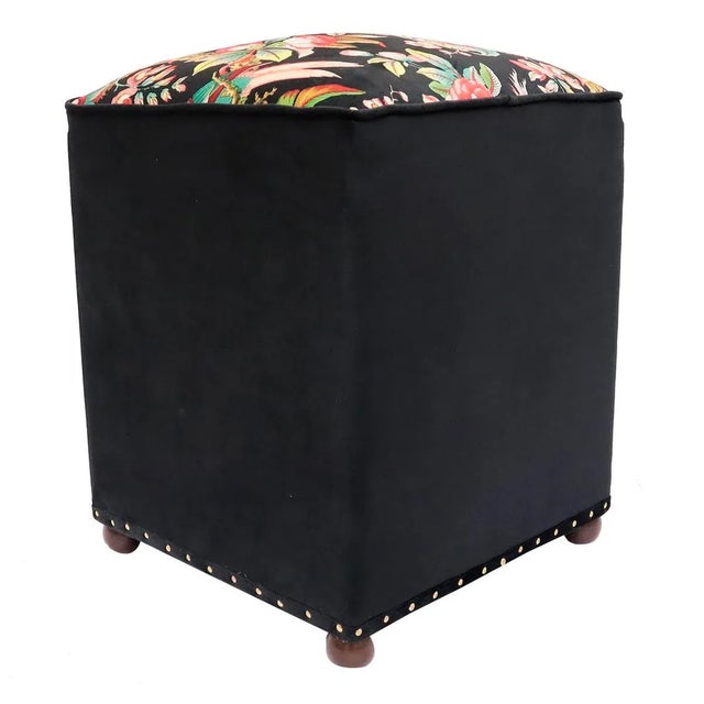 Shabby Chic Velvet Handmade Ottoman For Sale - Image 4 of 10