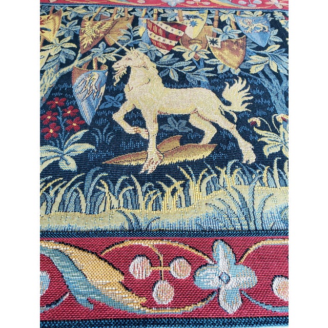 Red Vintage French Gobelin Style "Les Chevaliers De La Table Ronde" After William Morris Tapestry For Sale - Image 8 of 14