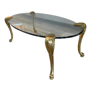 Mid 20th Century Hollywood Regency Sculptural Solid Fern Frond Brass Glass Top Coffee Table Attributed to p.e. Guerin