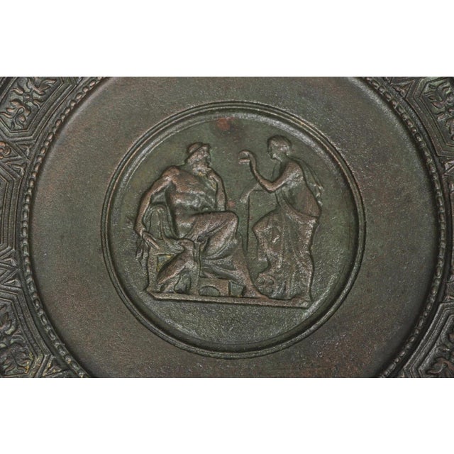 Metal Vintage Roman Classical Style Figural Cast Iron Twin Handle Charger Dish For Sale - Image 7 of 12