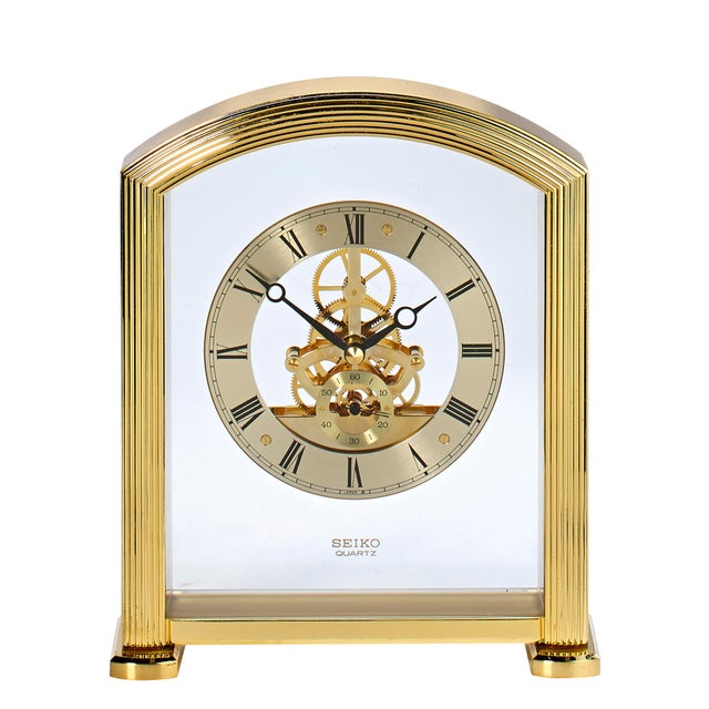 Vintage Seiko Brass 'Floating' Skeleton Mantle Clock Chairish