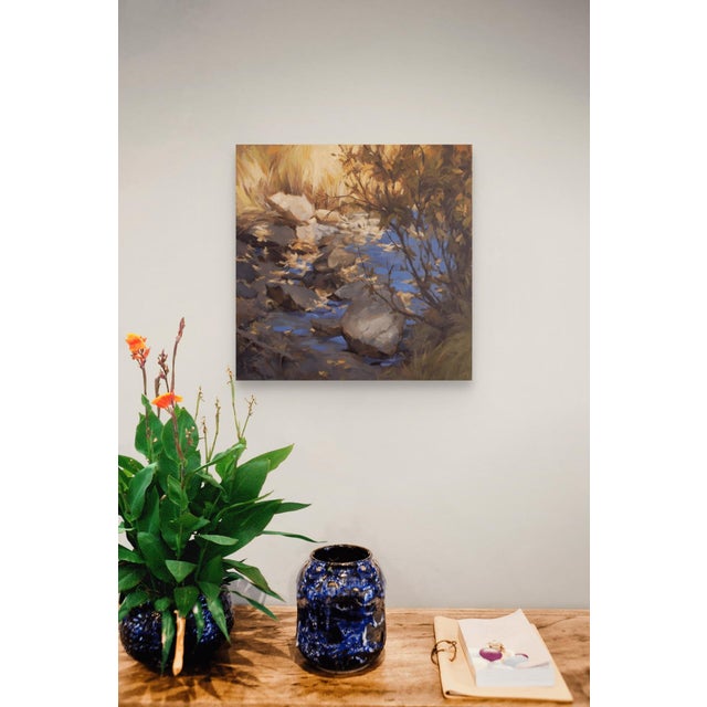 Leaving Behind by Judd Mercer | Oil on panel Landscape with water, rocks, and autumn foliage For Sale - Image 4 of 5