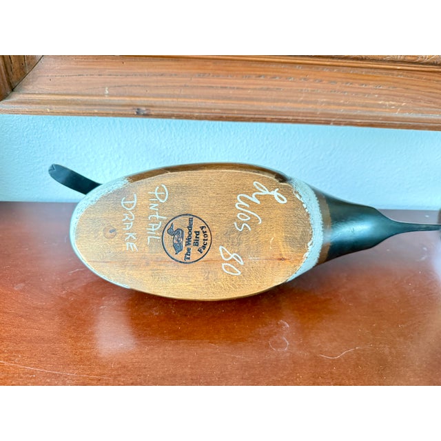 1980’s Vintage Hand-Carved Pintail Duck Decoy – Rustic Americana Folk Art by Wooden Duck Factory For Sale - Image 12 of 12