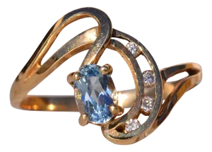 The Bae: Mid Century Aquamarine and Natural Diamond Ring in Yellow Gold