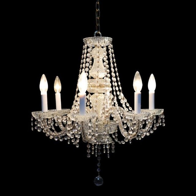 Vintage Crystal, Glass & Brass 6-Light Chandelier C1940 For Sale - Image 6 of 10