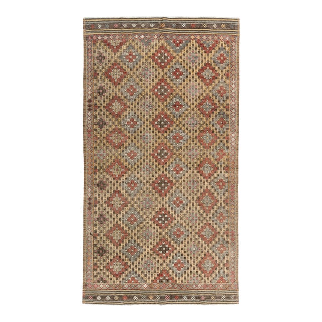 Vintage Turkish Jajim Flatweave Area Rug 5'2 X 9'7 For Sale