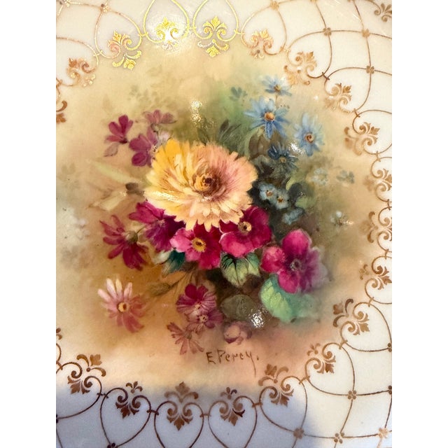 1920s 1920s Royal Daulton E. Perry Signed, Burslem Factory, Raised Gilt Gold in Blossoms and Swags “Cabinet Plates” - Set of Two For Sale - Image 5 of 7