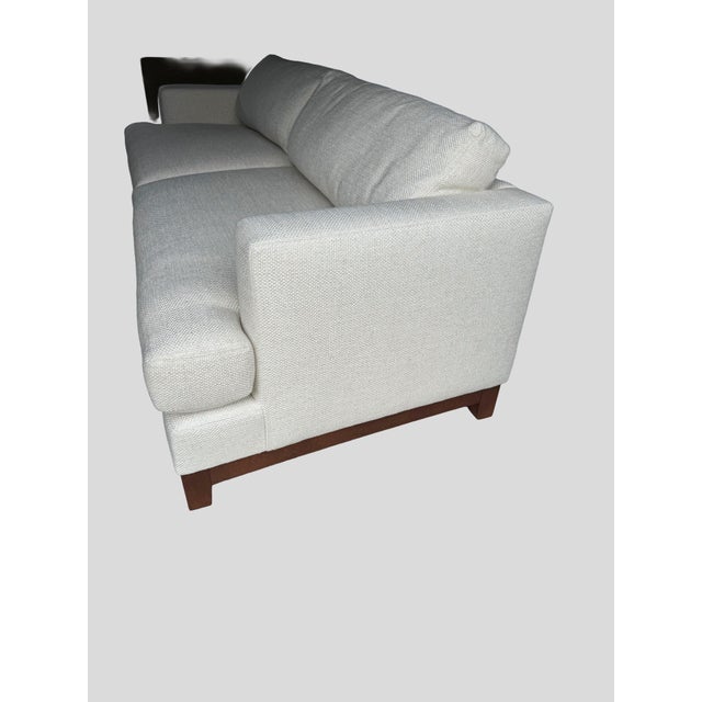 Contemporary Lee Industries 8 Foot Two Cushion Sofa With Oak Base in White Woven Linen Blend Fabric For Sale - Image 3 of 11