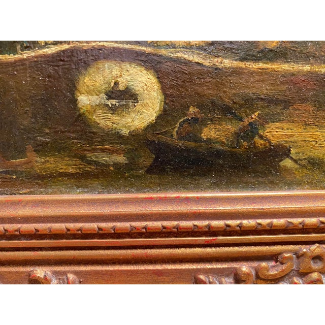 English Antique Boat Watermen Oil Painting 19th Century For Sale - Image 3 of 8