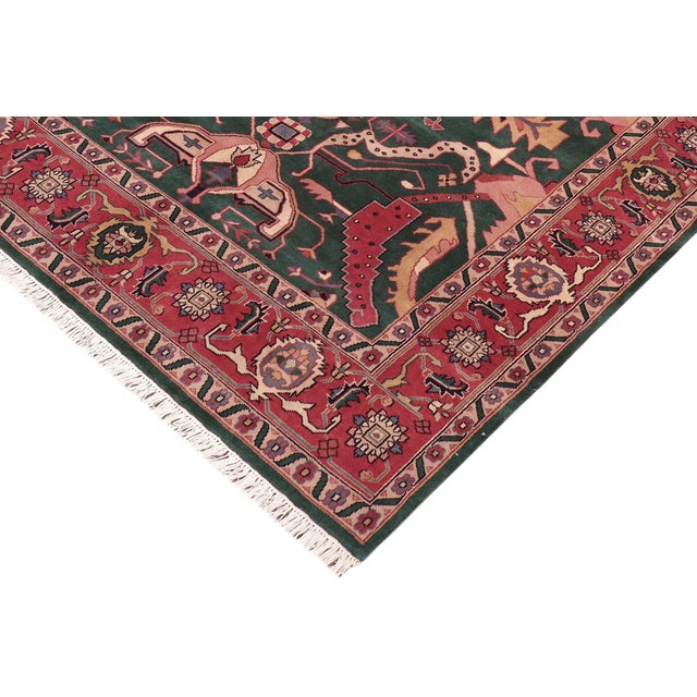 Shabby Chic Artisan Green/Rust Hand Knotted Wool Rug - 8'2'' X 9'10'' For Sale - Image 4 of 9