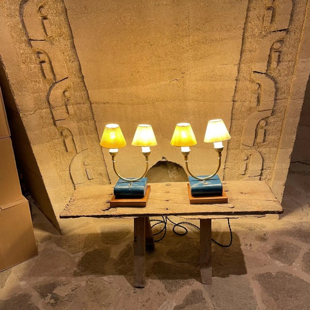 French 1950s French Table Lamps Blue White & Yellow France For Sale - Image 3 of 10