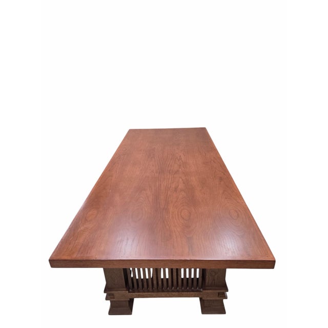 Late 20th Century Custom Arts and Crafts Mission Style Oak Dining Table With Six High-Back Chairs For Sale - Image 10 of 12