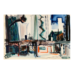 1951 Robert Colborne New York Elevated Train Watercolor