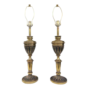 Stiffel Mid-Century Modern Designed by Tommi Parzinger Enamel and Brass Table Lamps - a Pair