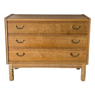 Oak 3 Drawer Dresser Chest With Brass Pulls Mid-Century Modern 1960s For Sale