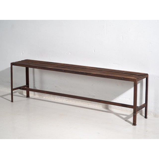 Industrial Long Metal Bench, 1920s For Sale - Image 3 of 10