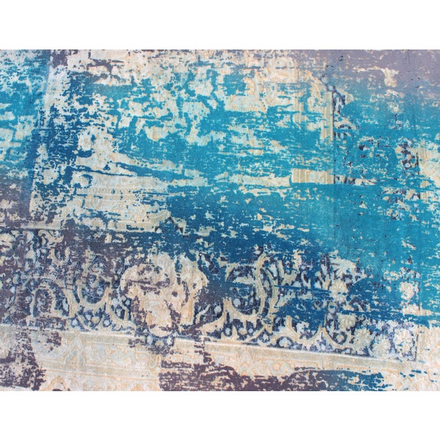 Vintage Rug in Modern Design in Shades of Blue, Gray, and Ivory 9'8 X 14'2 For Sale - Image 10 of 13