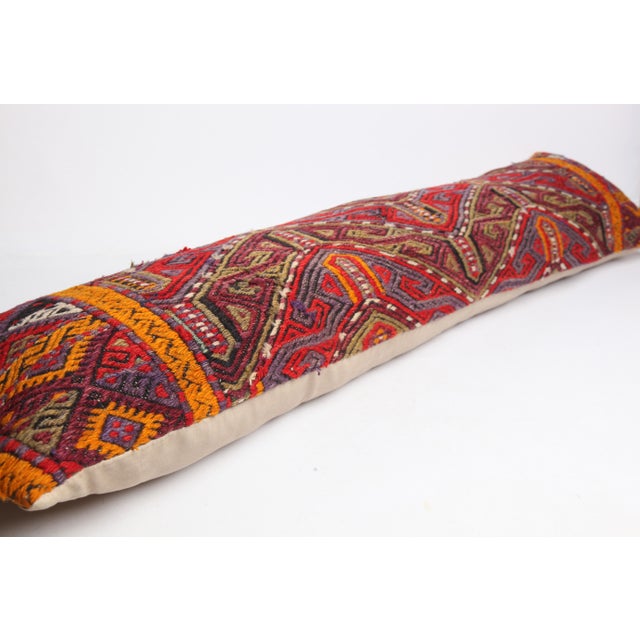 Art Deco Turkish Handwoven Vintage Tribal Kilim Pillow Cover -13'' X 54'' For Sale - Image 3 of 10