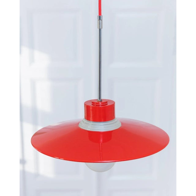 Ettore Sottsass Danish Ceiling Light in Red Metal and Glass by Ettore Sottsass, 1960s For Sale - Image 4 of 11