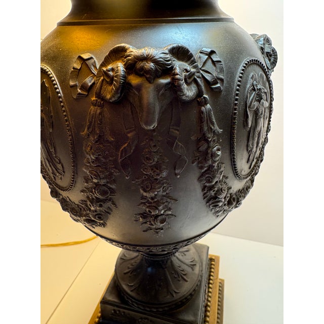 Metal 18th Century Monumental Wedgwood Black Basalt Urn Table Lamps - A Pair For Sale - Image 7 of 10