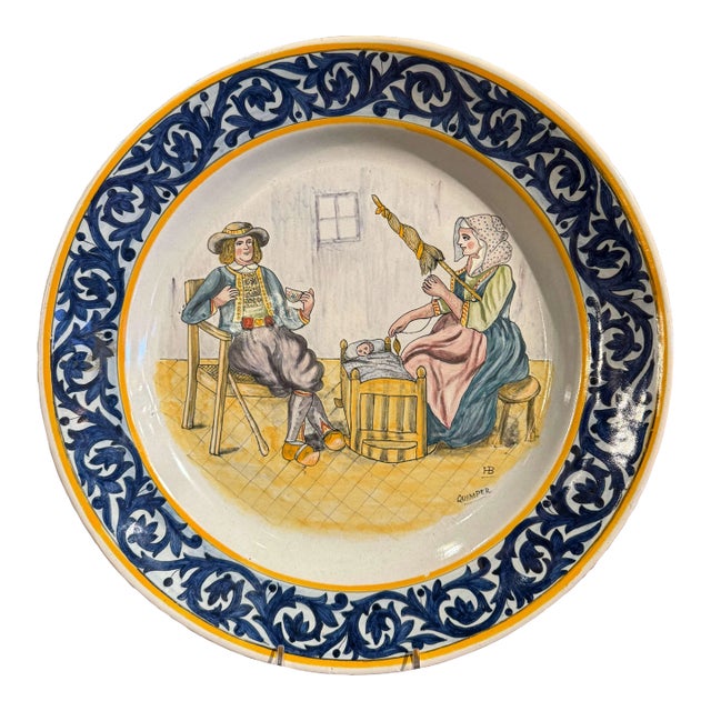 Early 20th Century French Hand Painted Faience Hb Quimper Platter For Sale