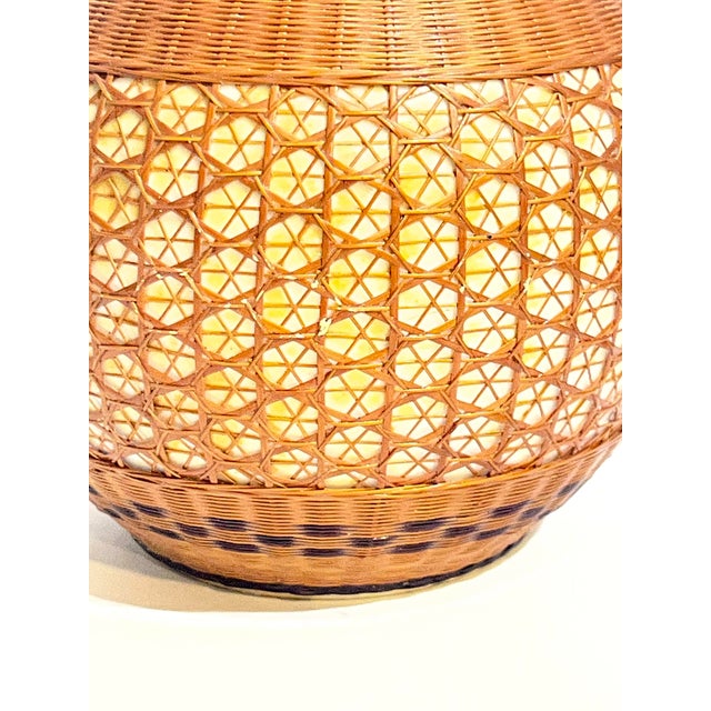 Vintage Chinese Porcelain and Woven Wicker Vase For Sale - Image 11 of 13