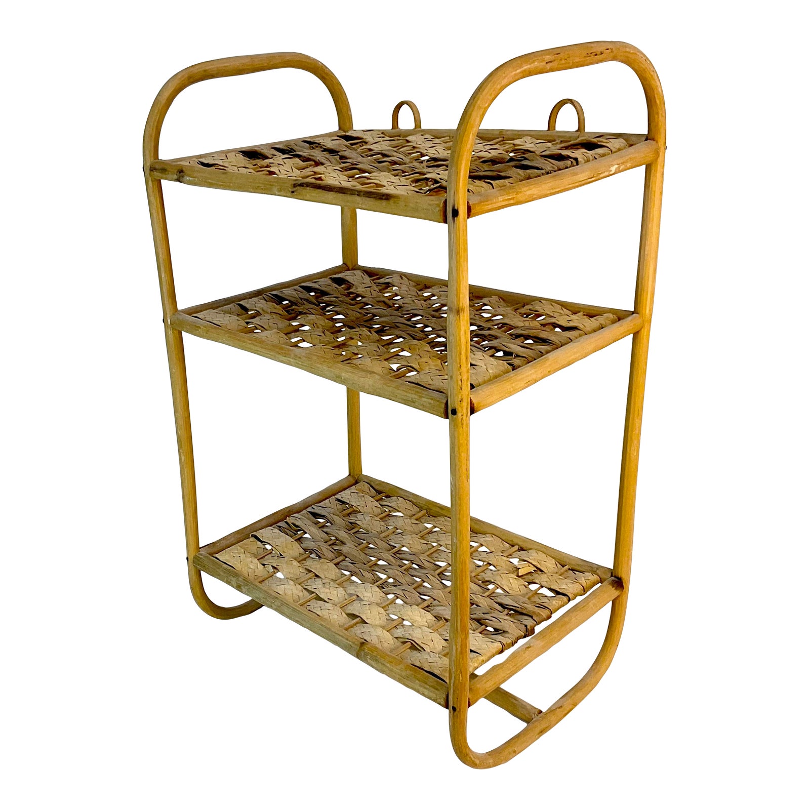 Mid-Century Boho Chic Arts & Crafts Bentwood & Rattan Wicker Bathroom Shelf | Chairish