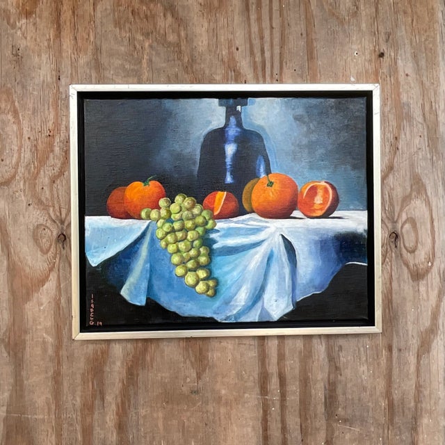 A fabulous vintage Boho original oil painting. A chic still life in bright clear colors. Signed and dated by the artist....