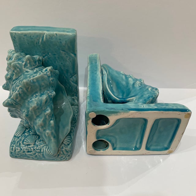 Turquoise Vintage Italian Majolica Seashells Bookends For Sale - Image 8 of 8