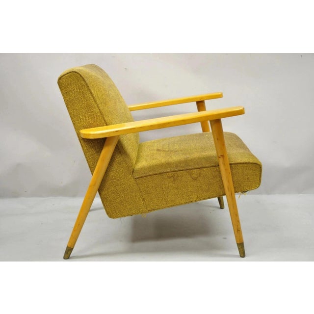 Yellow Vintage Mid Century Modern Blonde Wood Paul McCobb Style Paddle Arm Lounge Chair For Sale - Image 8 of 12