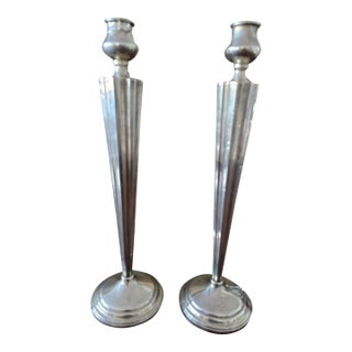 Vintage Mid Century Modern Pair Sterling Silver Candlesticks For Sale