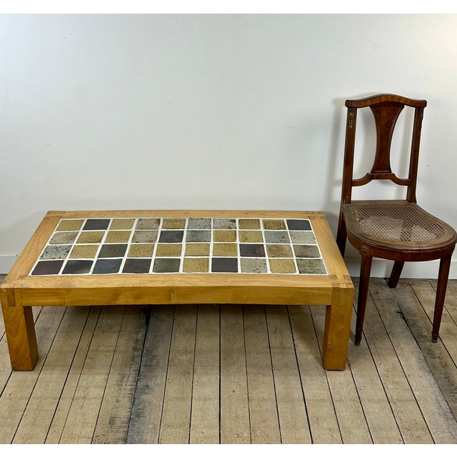 1970s Coffee Table in Elm and Stoneware from Maison Regain, 1970s For Sale - Image 5 of 10