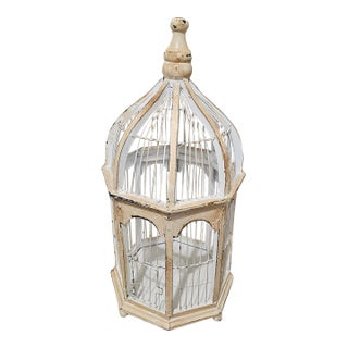 Gorgeous Vintage Wire and Wood Hand-Crafted Birdcage For Sale