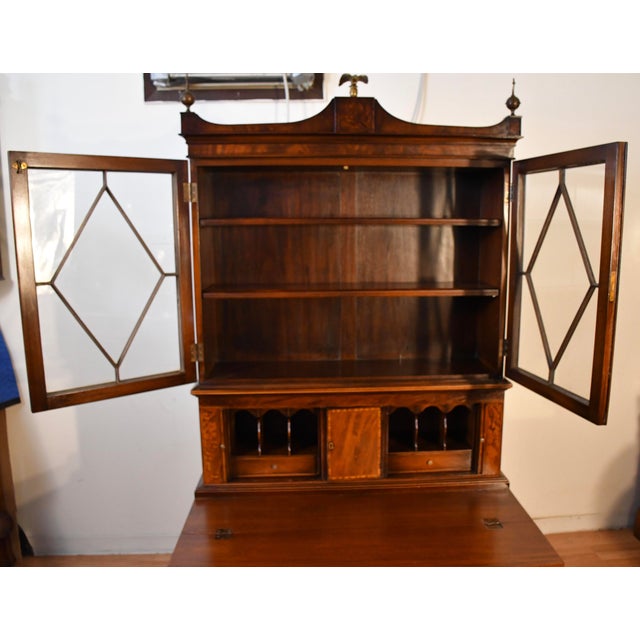 1930s Federal Style Mahogany Secretary Desk Hutch Display Cabinet Bookcase For Sale - Image 9 of 18