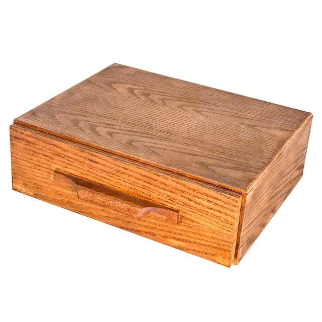 Vintage Arts and Crafts Style Oak Wood Desktop Drawer Cabinet For Sale In Miami - Image 6 of 11