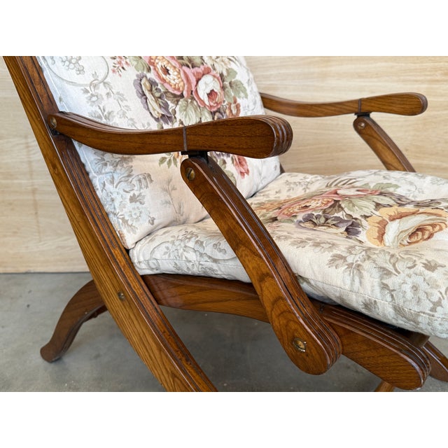 Wood 1930s French Wooden Folding Armchair With Upholstered Cushions For Sale - Image 7 of 14
