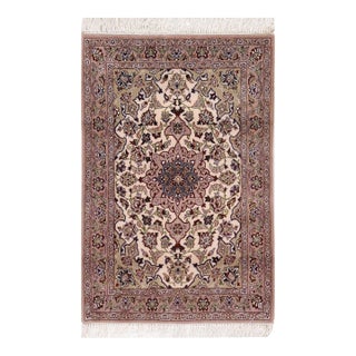 Pasargad DC Beige Handmade Isfahan Silk & Wool Rug For Sale