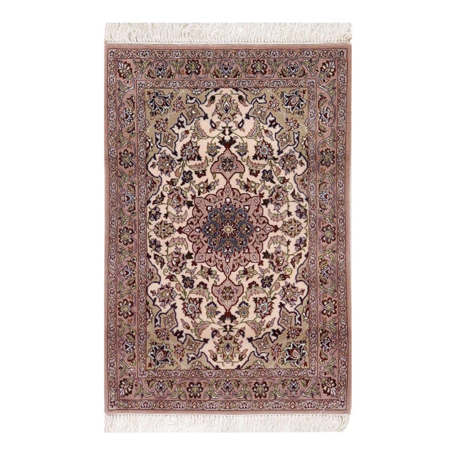 Pasargad DC Beige Handmade Isfahan Silk & Wool Rug For Sale