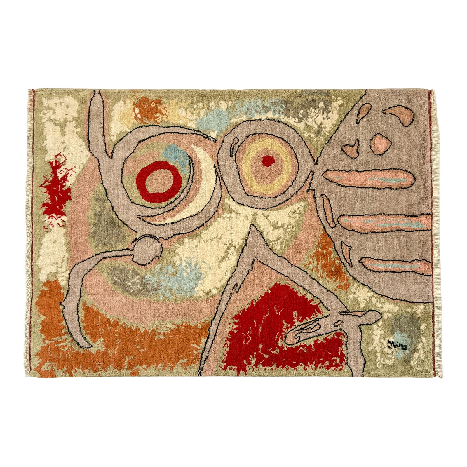 Vintage French Gobelin Mid-Century Joan Miro Art “Woman and Birds” Area ...
