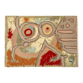 Vintage French Gobelin Mid-Century Joan Miro Art “Woman and Birds” Area Rug 3′7″ X 5′8″ For Sale