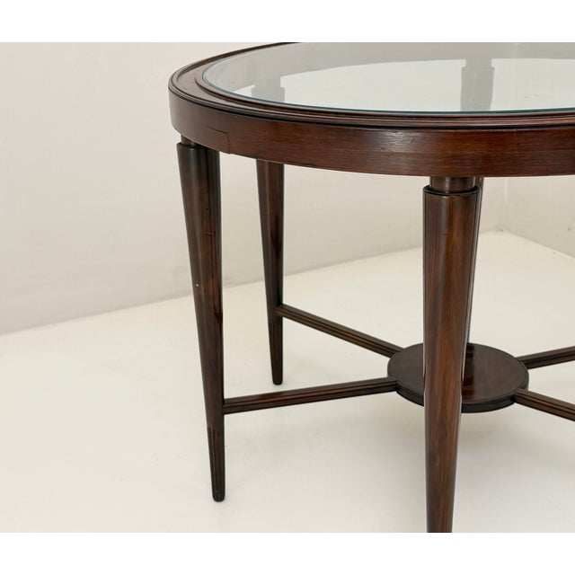 Vintage Glass and Walnut Coffee Table, 1940s For Sale - Image 4 of 6