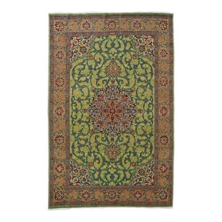 Antique Persian Tabriz 7X10 Green, Red & Yellow Handmade Area Rug #9902213 For Sale