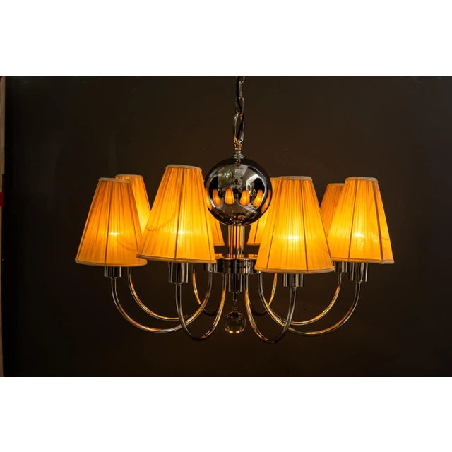 Art Deco Nickel-Plated Chandelier with Fabric Shades, Vienna, 1920s For Sale - Image 10 of 18