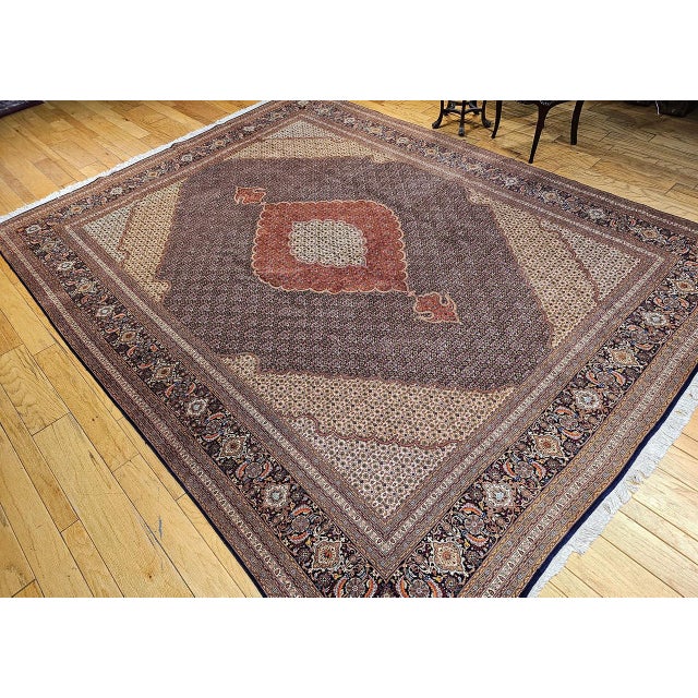 Persian Antique Persian Tabriz Mahi Rug, Hand-Knotted Wool & Silk, Herati Geometric Pattern, 10x13 For Sale - Image 3 of 16