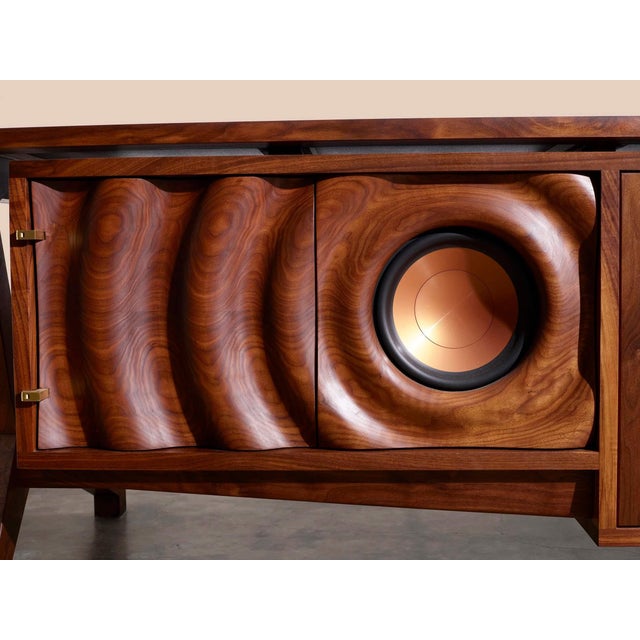 Wave Stereo Console in Walnut With Inset Epoxy Top by Michael Maximo For Sale - Image 9 of 11