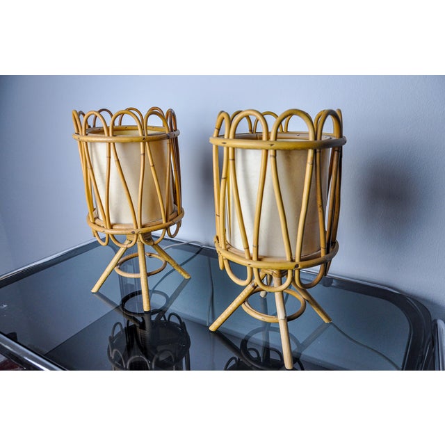 Hollywood Regency Rattan Table Lamps, 1960, Set of 2 For Sale - Image 3 of 9