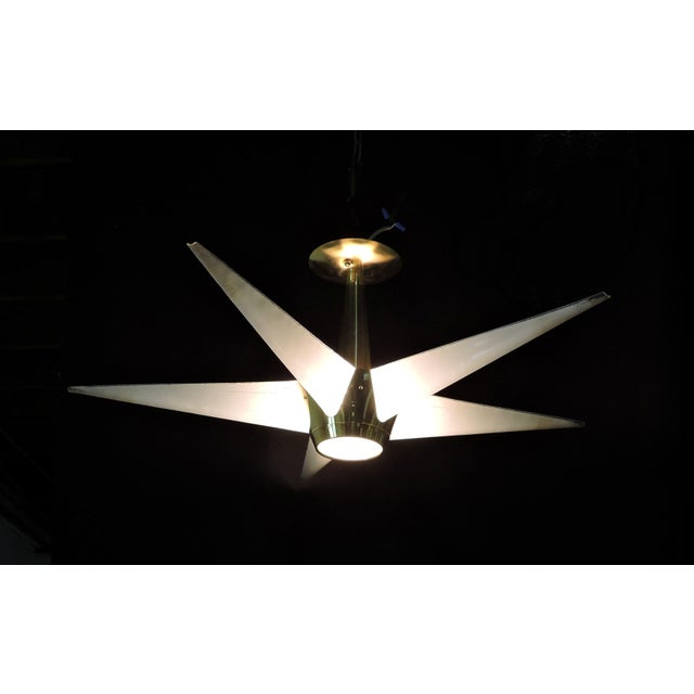 1950s 1950s Mid Century Modern Lightolier Starburst Claremont Chandelier, Brass & Glass For Sale - Image 5 of 10