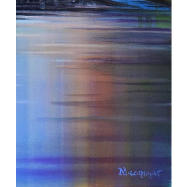 This oil on board painting captures the serene beauty of Zion Canyon, showcasing vibrant hues that reflect off the water's...
